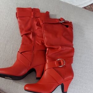 NWOT Forever PU Red Heeled Boots